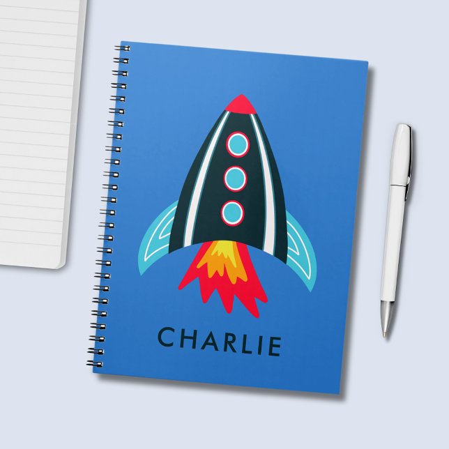 Caderno Espiral Foguete espacial crianças (Personalized kids space rocket notebook)