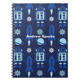 Caderno Espiral Foguetes, Robôs, Planetas Marinha Espacial