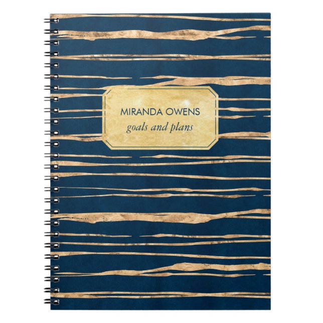 Caderno Espiral Folha Azul Elegante e Folha de Ouro Faux (Frente)