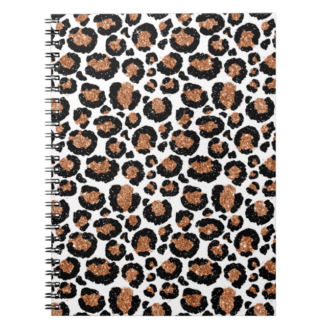 Caderno Espiral Folha branca e dourada Chita - Padrão-Leopardo (Frente)