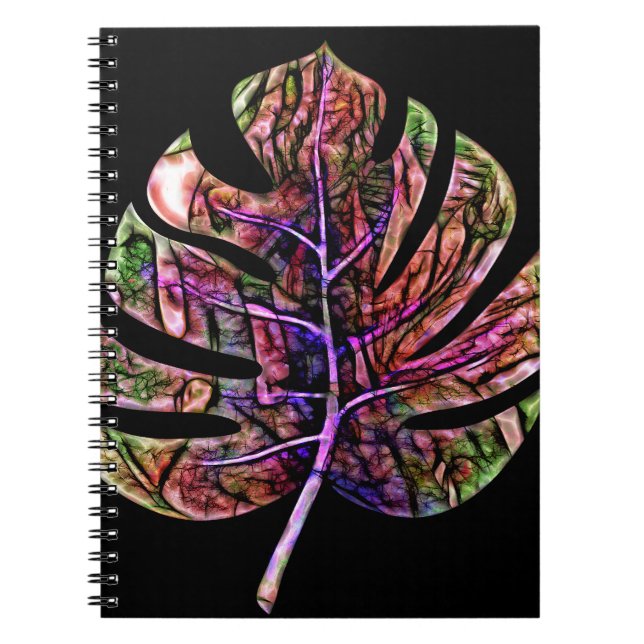Caderno Espiral Folha Brilhante de Neon Tropical (Frente)