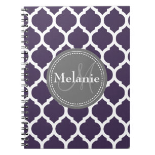 Caderno Espiral Folha de Cinza e roxo monograma