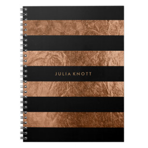 Caderno Espiral Folha de cobre/listras pretas PixDezines
