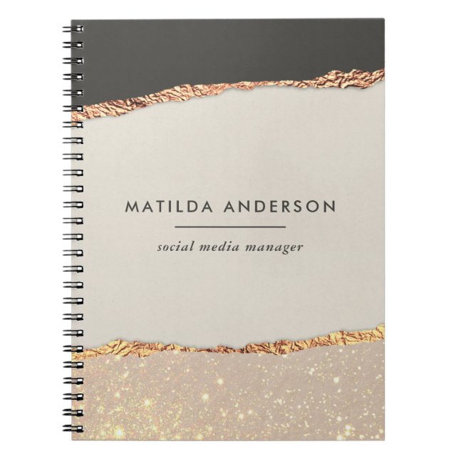 Caderno Espiral Folha de Faux Dourada da Glitter Negra Personaliza (Frente)