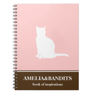 Caderno Espiral Folha de inspiração rosa-rosa de gato felino