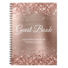 Caderno Espiral Folha de ouro Rosa de cerâmica Doce 16 Guestbook