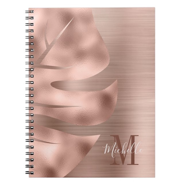 Caderno Espiral Folha de Ouro Rosa Monograma (Frente)