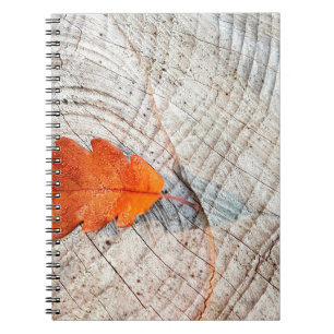 Caderno Espiral Folha de outono de madeira de carvalho
