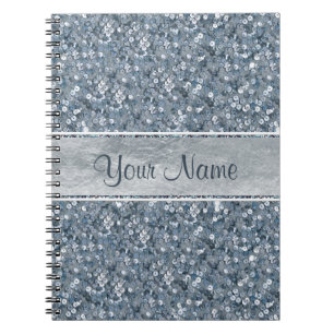 Caderno Espiral Folha de prata personalizada chique dos Sequins