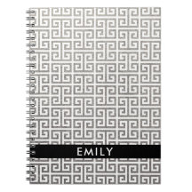 Folha de prata personalizada e chave grega branca