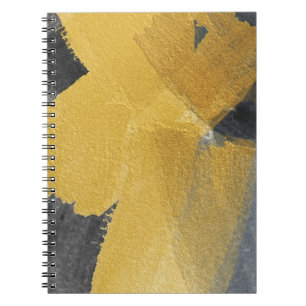 Caderno Espiral Folha Dourada, design preto abstrato
