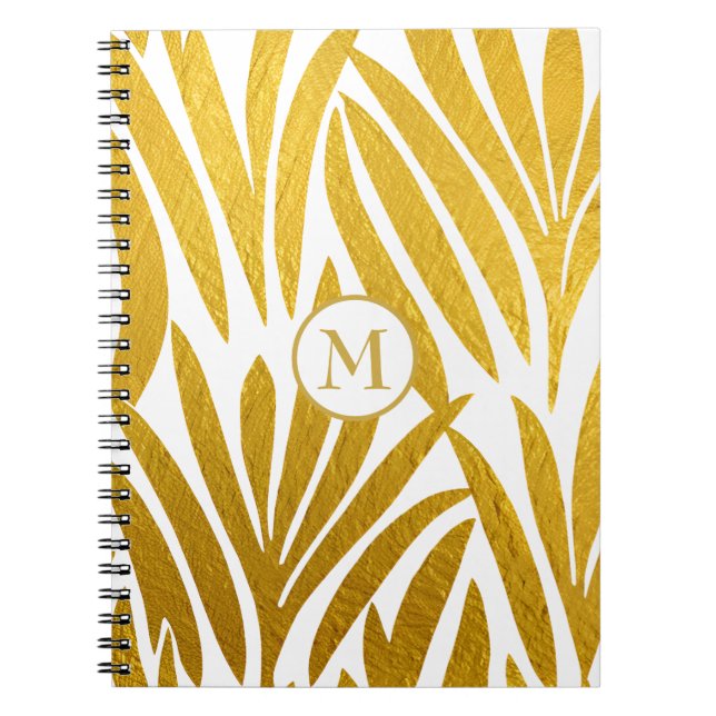 Caderno Espiral Folha Dourada Elegante Monogramada Faux (Frente)