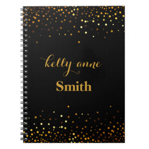 Caderno Espiral Folha Dourado preta kraft glamoroso do falso do