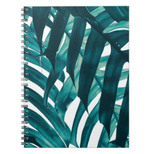 Caderno Espiral folha tropical, faixa de folhagem exótica em chuv