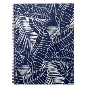 Caderno Espiral Folha tropical, fundo azul marinho