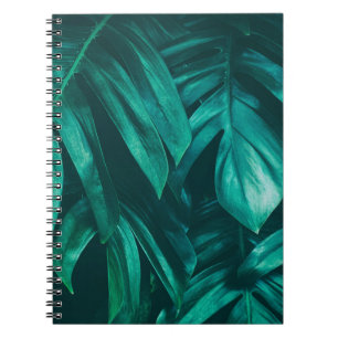 Caderno Espiral folhagem da selva tropical, folha verde escura b