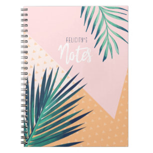 Caderno Espiral Folhagem Geométrica e Tropical Moderna