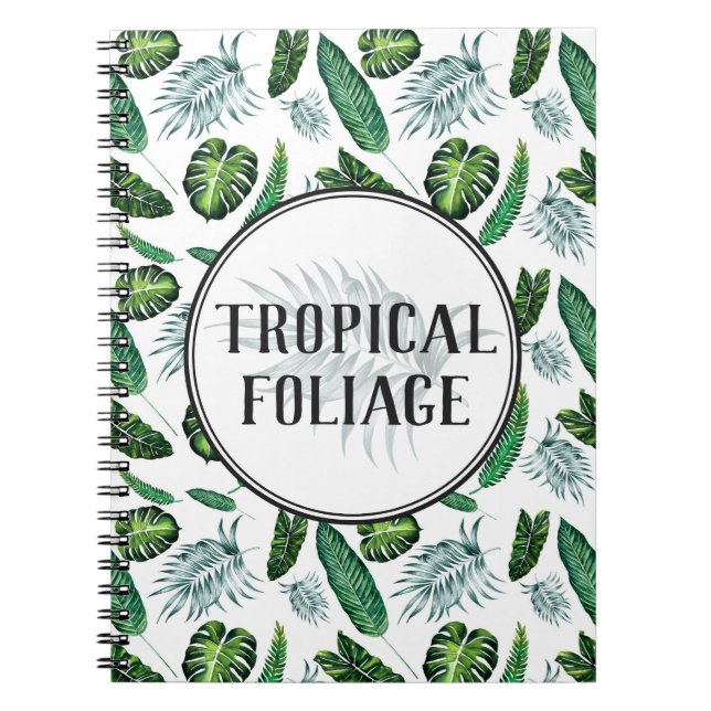 Caderno Espiral Folhagem Tropical Folhas de Palmeira e Verdura Aqu (Frente)