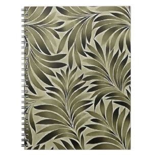 Caderno Espiral Folhas Artísticas Em Cor Cinza Verde Baço Kkaki