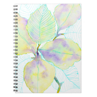Caderno Espiral Folhas Botânicas de Aquarela Amarelo Verde Pastel