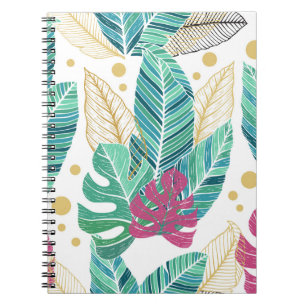 Caderno Espiral Folhas botânicas tropicais, design de colheita con