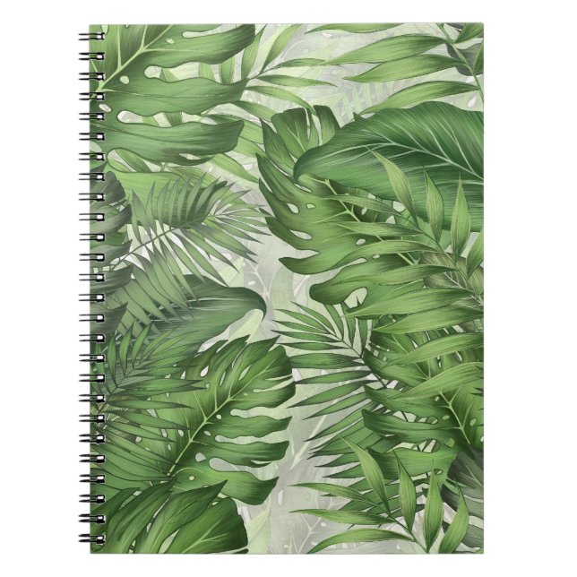 Caderno Espiral Folhas da selva tropical: fundo floral sem costura (Frente)