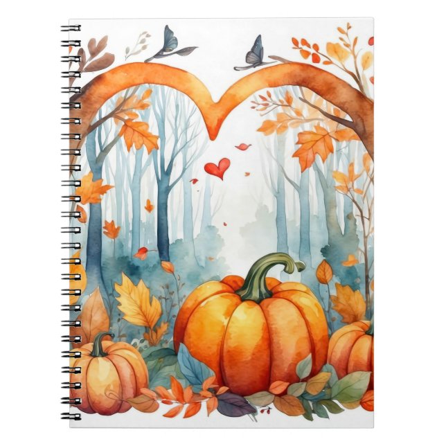 Caderno Espiral Folhas de Abóbora de Floresta de Aquarela (Frente)