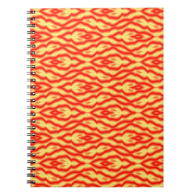 Caderno Espiral Folhas de abstrato amarelas e vermelhas (Frente)