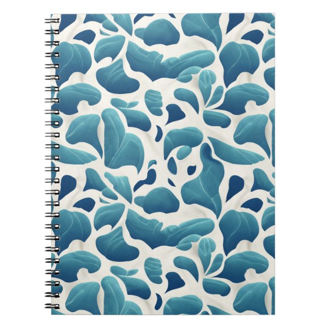 Caderno Espiral Folhas de Abstrato branco e azul | Padrão costeiro (Frente)