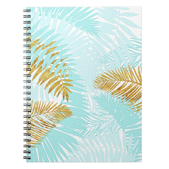 Caderno Espiral Folhas de alumínio Dourado tropical Aloha Folhas d (Frente)