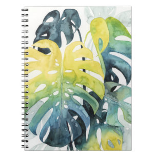 Caderno Espiral Folhas de Árvore de Palma de Sunset de Aquarela