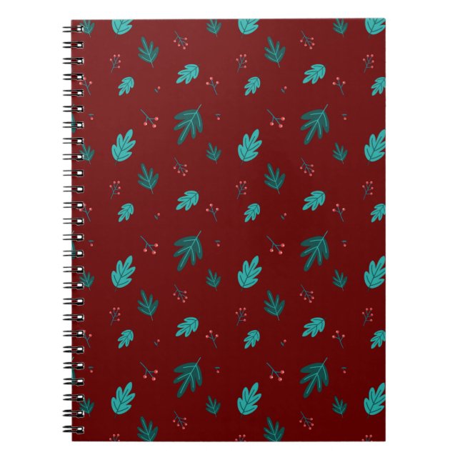 Caderno Espiral Folhas de Árvore Evergreen e Berries Red Holly (Frente)