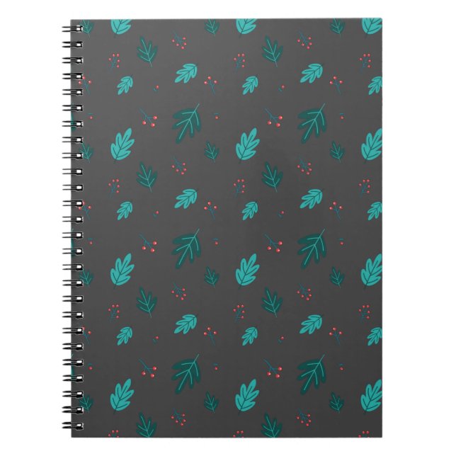 Caderno Espiral Folhas de Árvore Evergreen e Berries Red Holly (Frente)