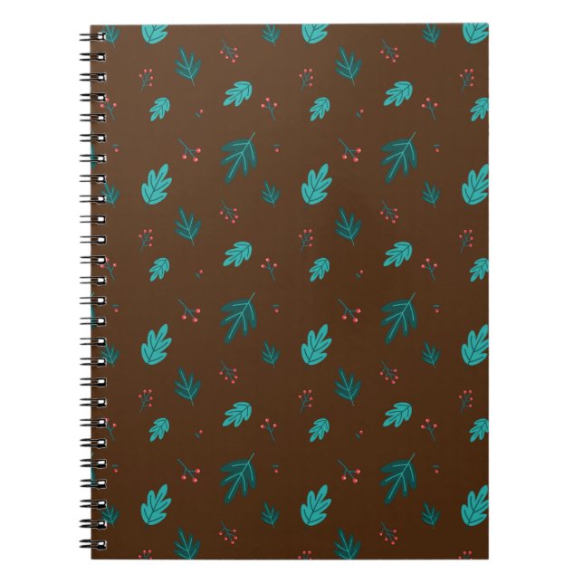 Caderno Espiral Folhas de Árvore Evergreen e Berries Red Holly (Frente)