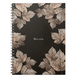 Caderno Espiral Folhas de Bronze e Marrom Escuro Glam Rústico Pers