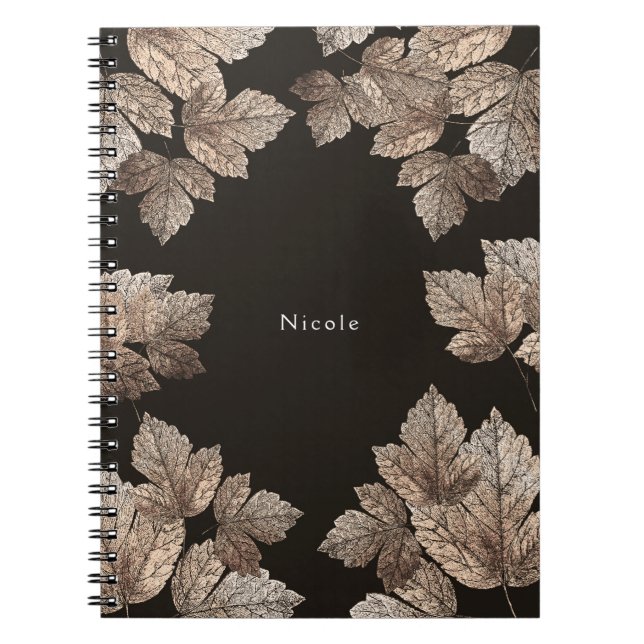 Caderno Espiral Folhas de Bronze e Marrom Escuro Glam Rústico Pers (Frente)