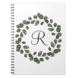Caderno Espiral Folhas de Eucalipto Monograma Elegante Moderno 
