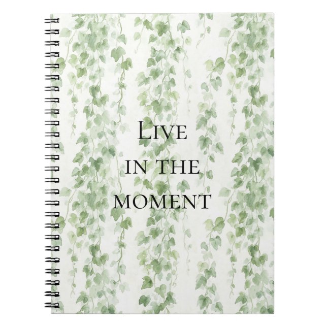 Caderno Espiral Folhas de hera verde românticas (Frente)
