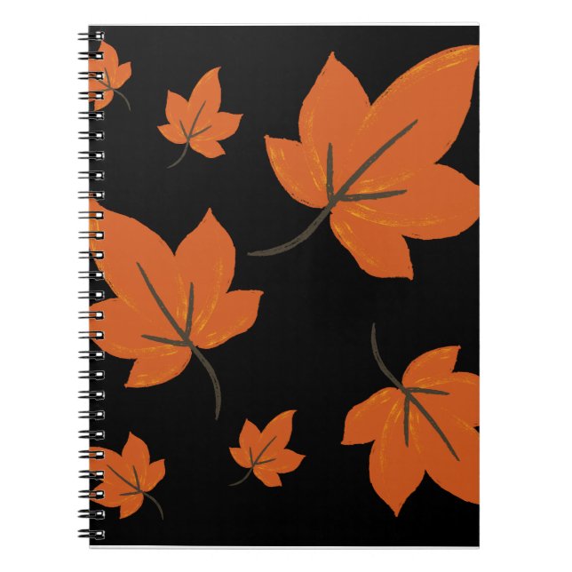 Caderno Espiral Folhas de laranja no padrão do outono (Frente)