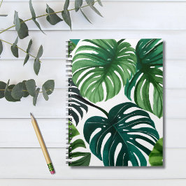 Caderno Espiral Folhas de Monstera Aquarela