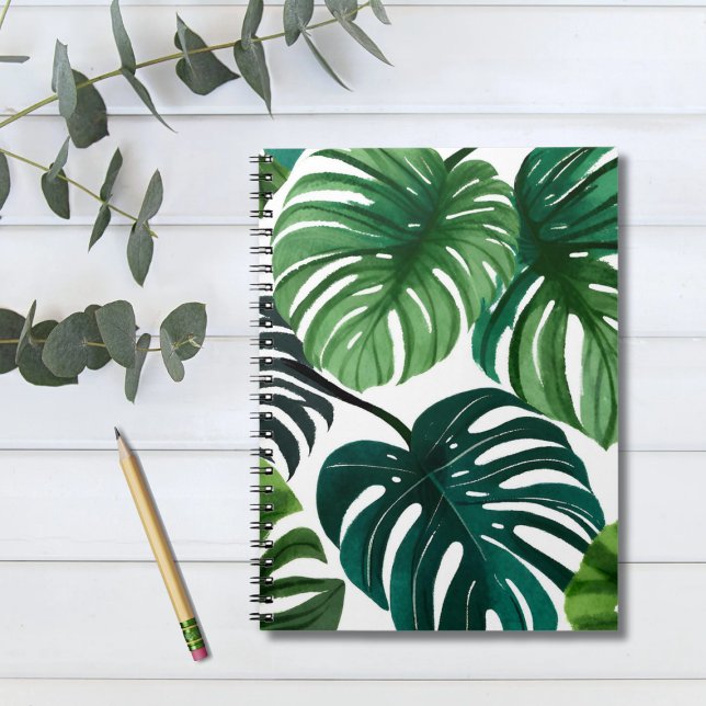 Caderno Espiral Folhas de Monstera Aquarela (Criador carregado)