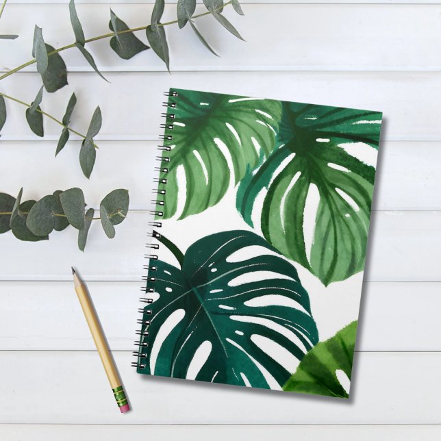 Caderno Espiral Folhas de Monstera | Aquarela Moderna Simples (Criador carregado)