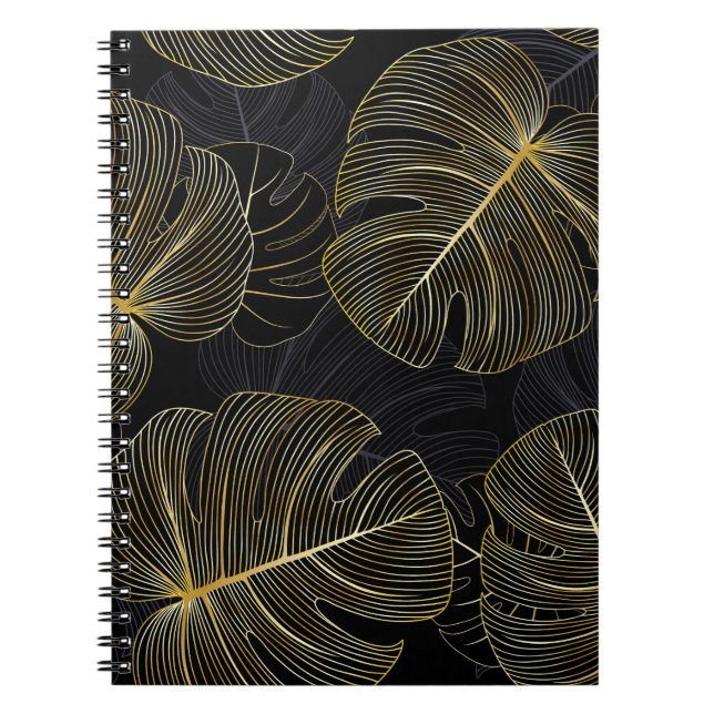 Caderno Espiral Folhas de monstera ouro, floral romântico sem cost (Frente)