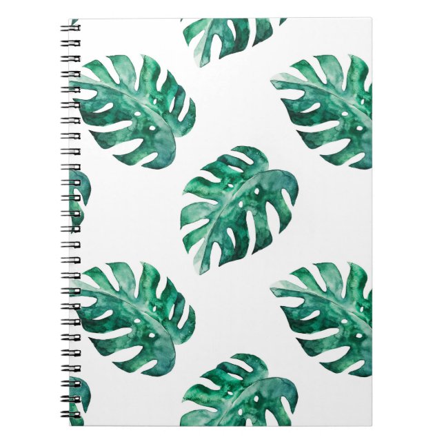 Caderno Espiral Folhas de Monstera. Padrão de ilustração tropical (Frente)