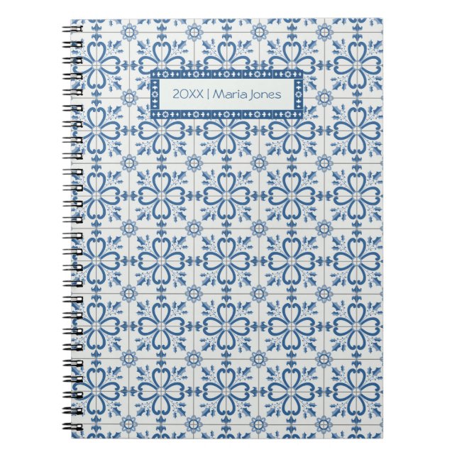 Caderno Espiral Folhas de Natal e azulejos de flores (Frente)