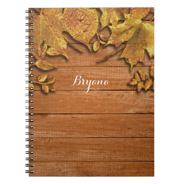 Caderno Espiral Folhas de Ouro Falso de Outono Arte Outono Elegant (Frente)