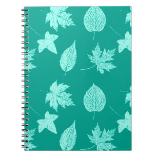 Caderno Espiral Folhas de outono - aqua e turquesa