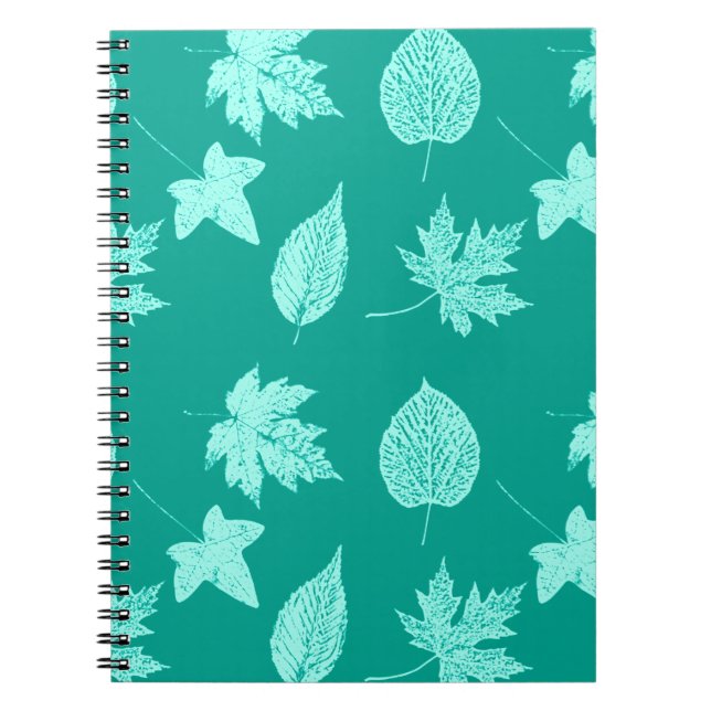 Caderno Espiral Folhas de outono - aqua e turquesa (Frente)