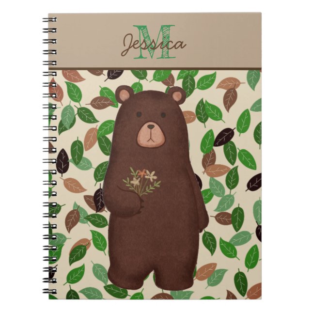 Caderno Espiral Folhas de outono do urso da floresta (Frente)