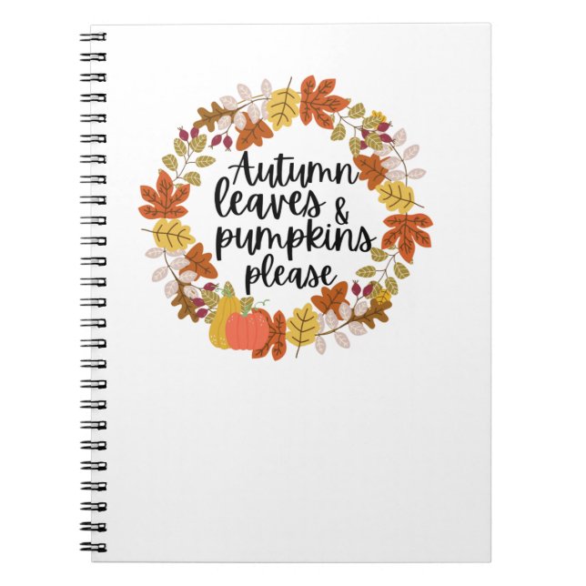 Caderno Espiral Folhas de outono e Abóbora, por favor (Frente)